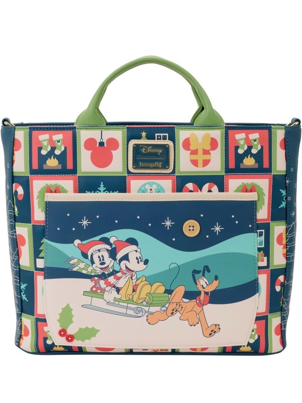 Loungefly Disney Mickey &โ Minnie Christmas Sleigh Convertible Tote Backpack NWT